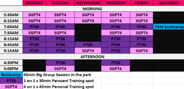 Strong Girls Club Timetable